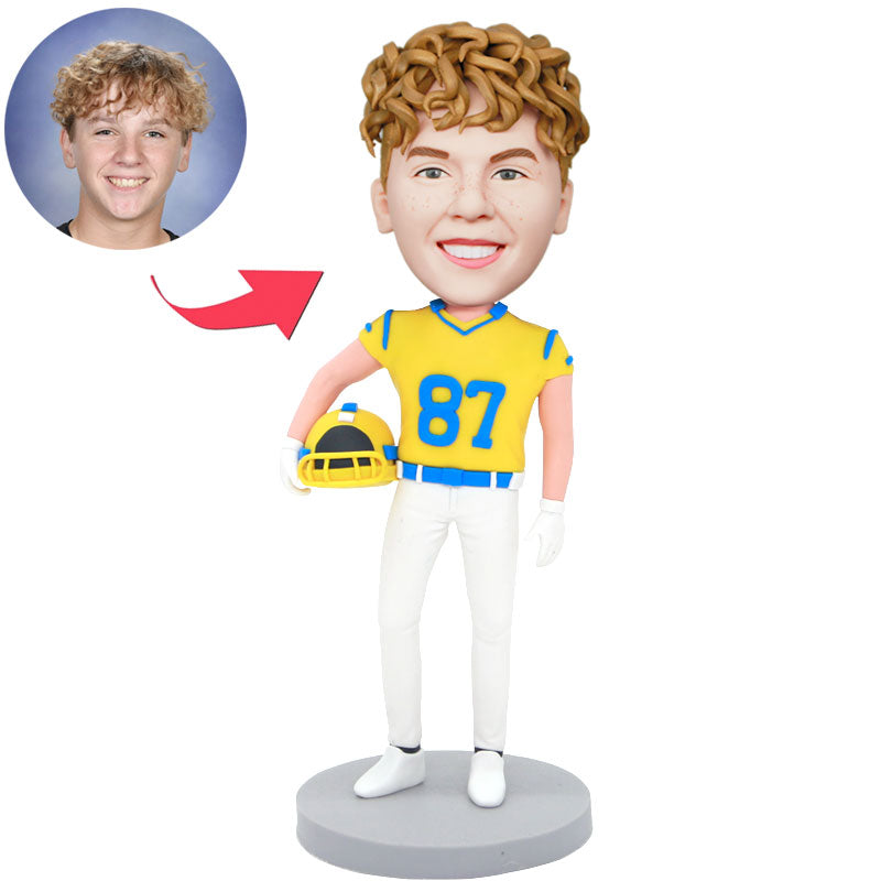 doll football helmet Custom Male Football Player Bobblehead In Yellow Sportswear With Helme – Figure Bobblehead