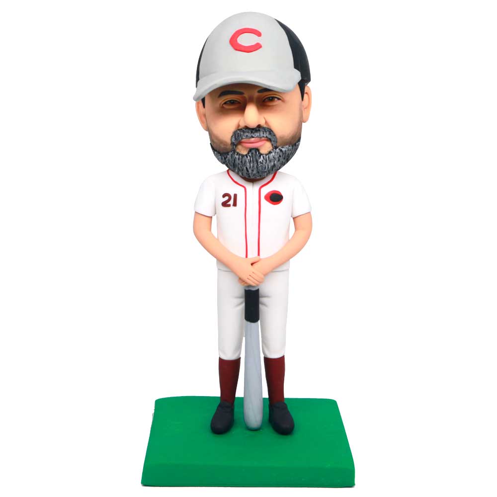 Male Baseball Player In White Baseball Tracksuit Custom Figure Bobbleh