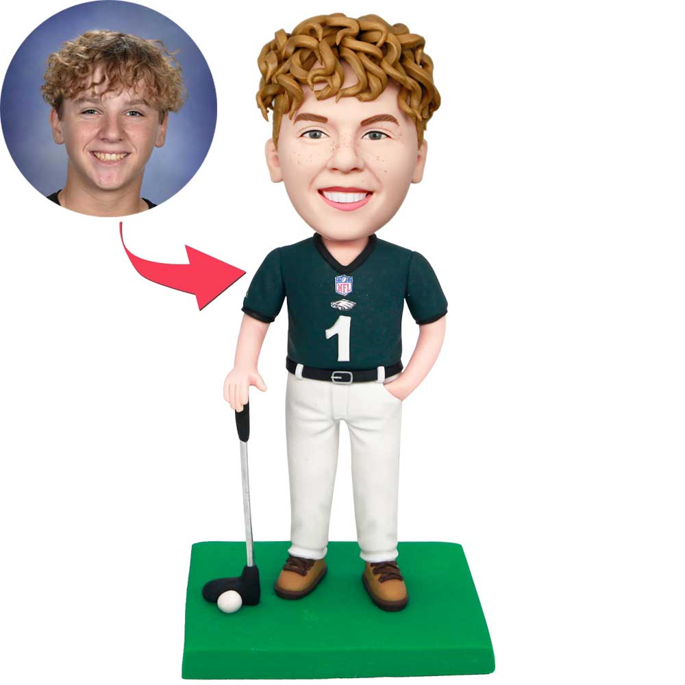 Male Golfer In Philadelphia Eagles Jersey Custom Figure Bobbleheads