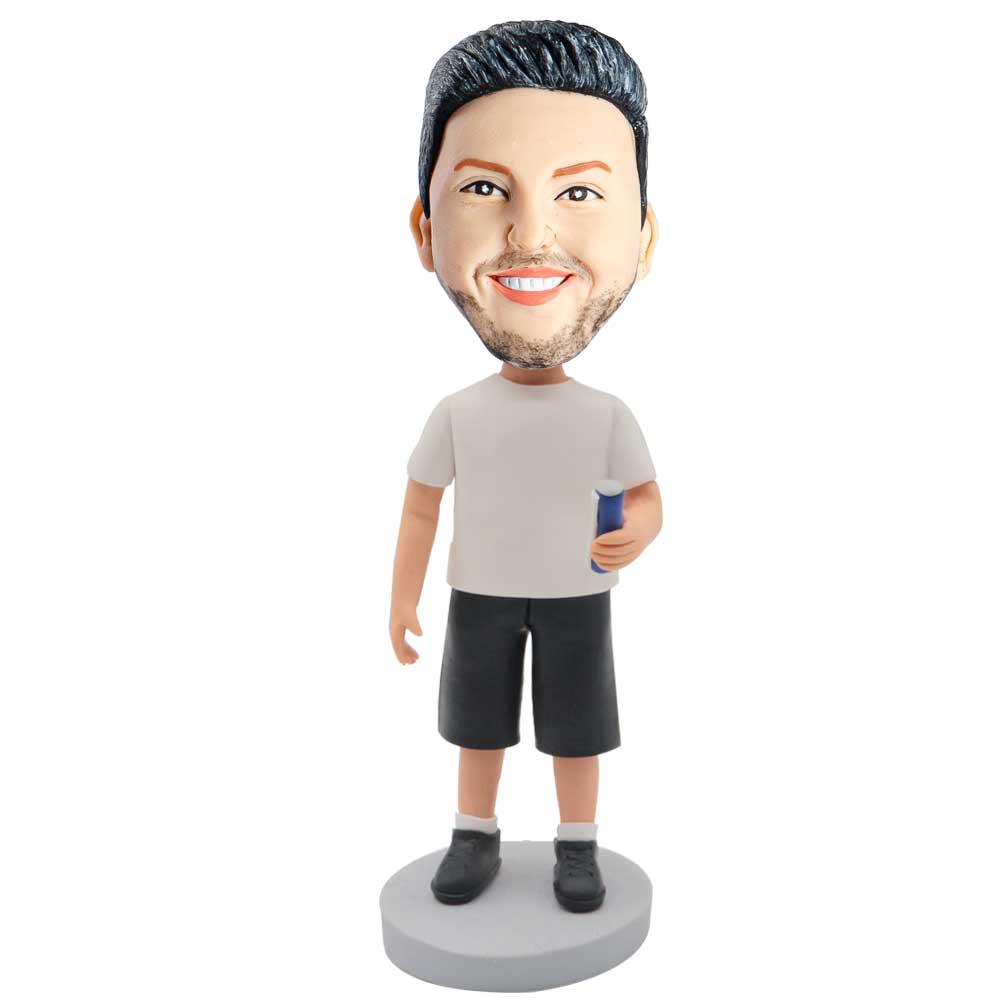 Male In White Shrit With A Drink Custom Figure Bobblehead