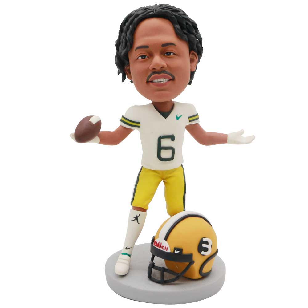 Male Rugby Player In Professional Sportswear Holding A Rugby With A Helmet Custom Figure Bobblehead