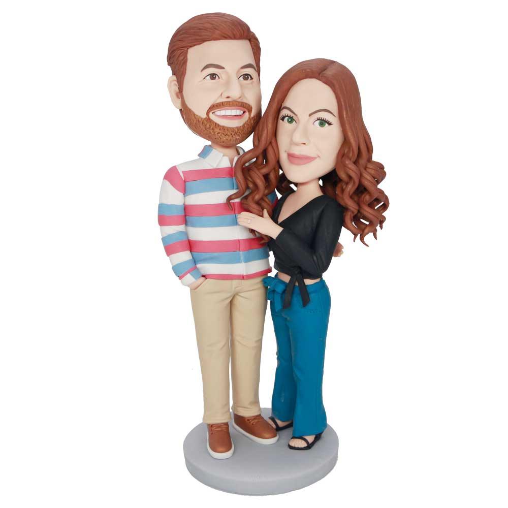 Sweet Couple Hug Together Custom Figure Bobbleheads