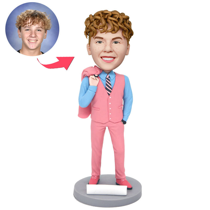 Custom Businessman Bobblehead In A Pink Suit