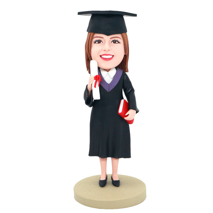 Custom Classic Female Graduation Bobblehead with Books and Diploma