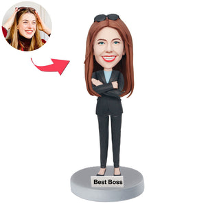Custom Female Best Boss Bobblehead In Black Suit