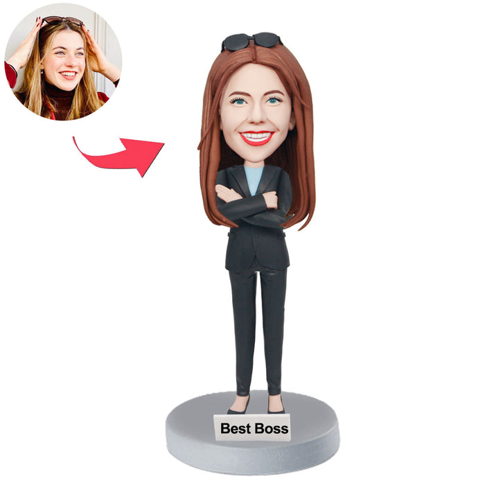 Custom Female Best Boss Bobblehead In Black Suit