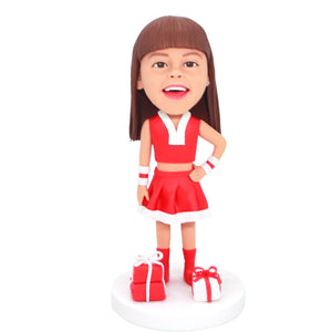 Custom Female Christmas Bobblehead In Christmas Dress With Gifts