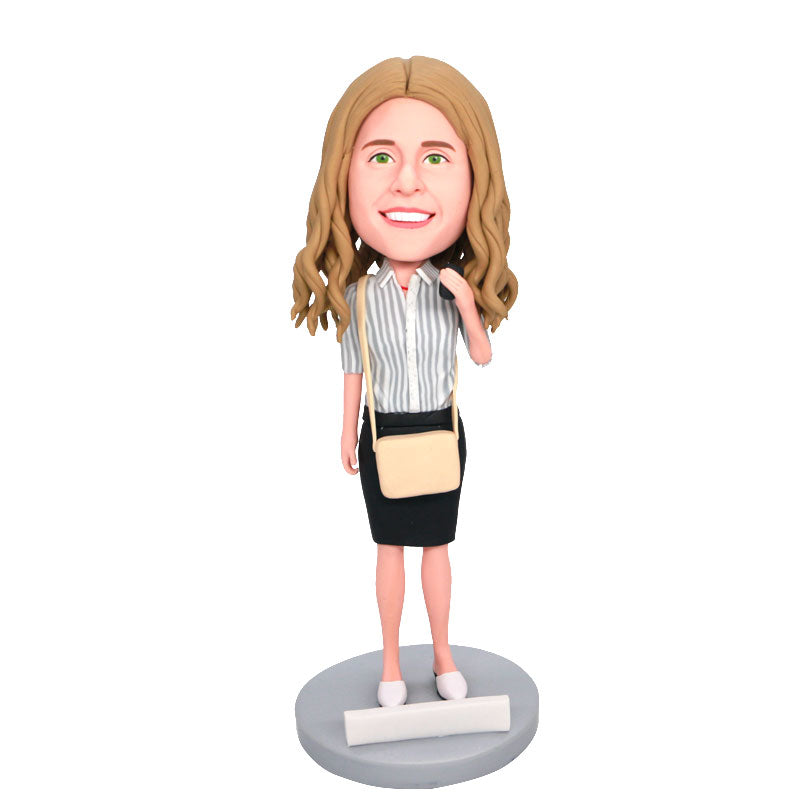 Custom Female Teacher Bobblehead Holding A Mobile Phone