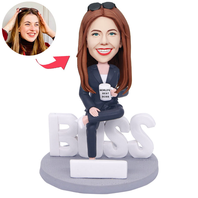 Custom Female World's Best Boss Bobblehead In A Black Suit