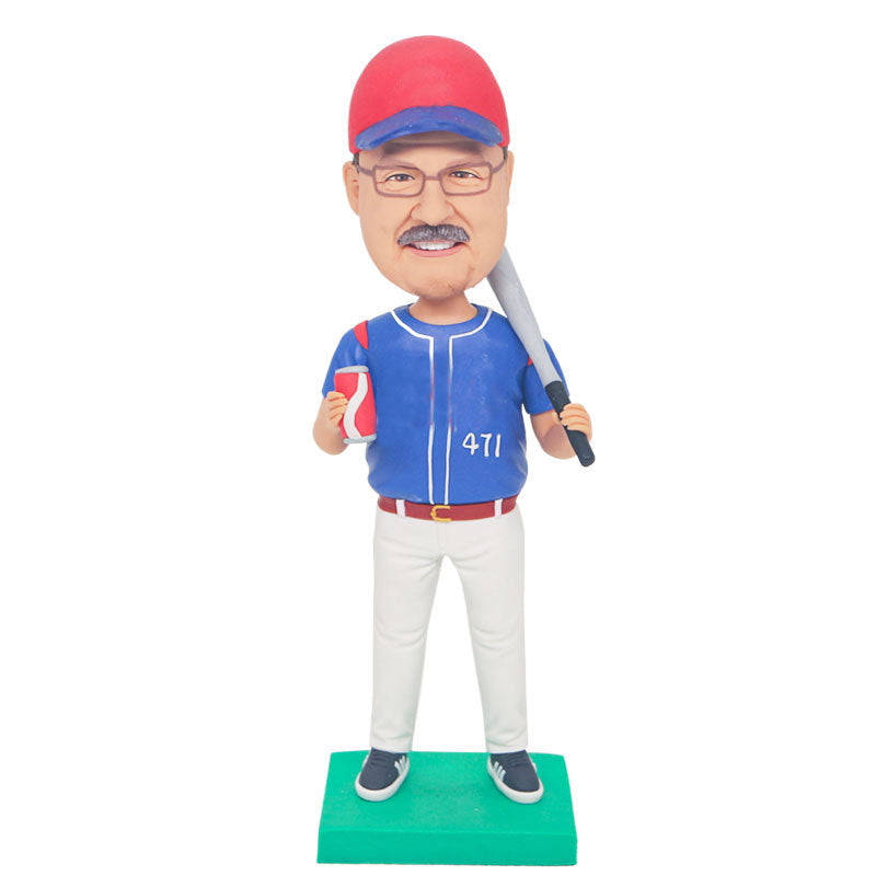 Custom Male Baseball Bobblehead With A Baseball Bat