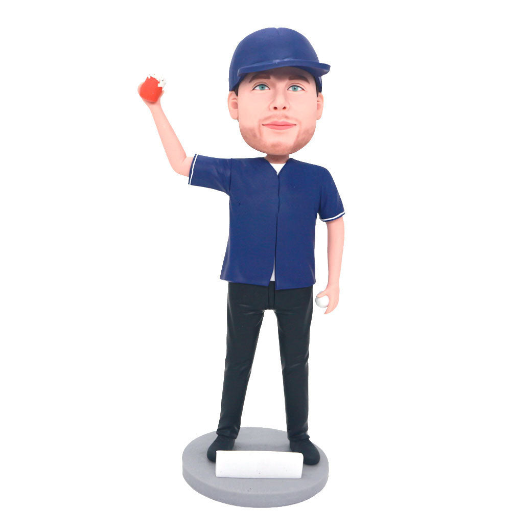 Custom Male Baseball Fan Bobblehead In Blue T-shirt