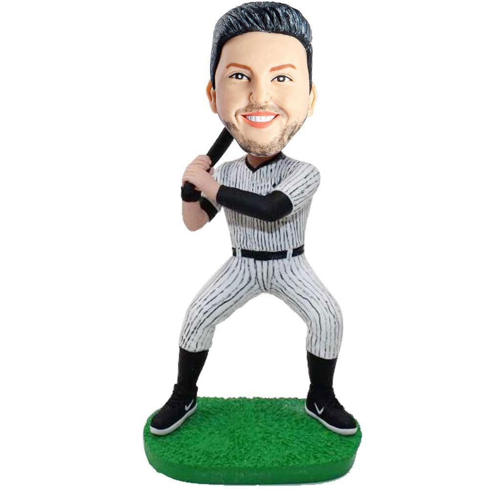 Custom Male Baseball Player Bobblehead Waving A Baseball Bat