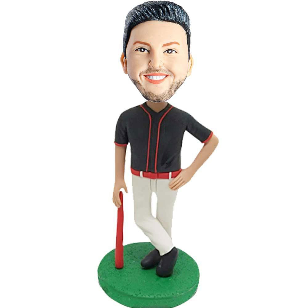 Custom Male Baseball Player Bobblehead With A Baseball Bat