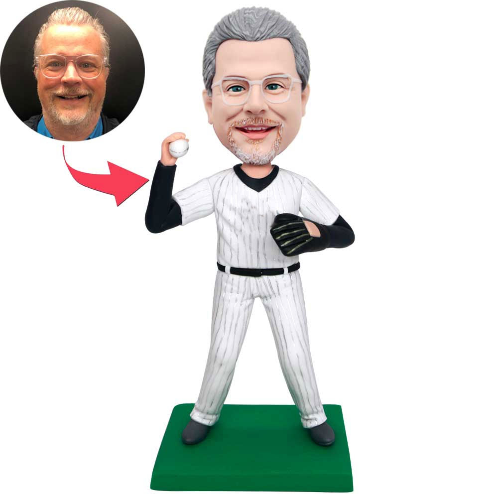 Custom Male Baseball Player Bobblehead With A Baseball