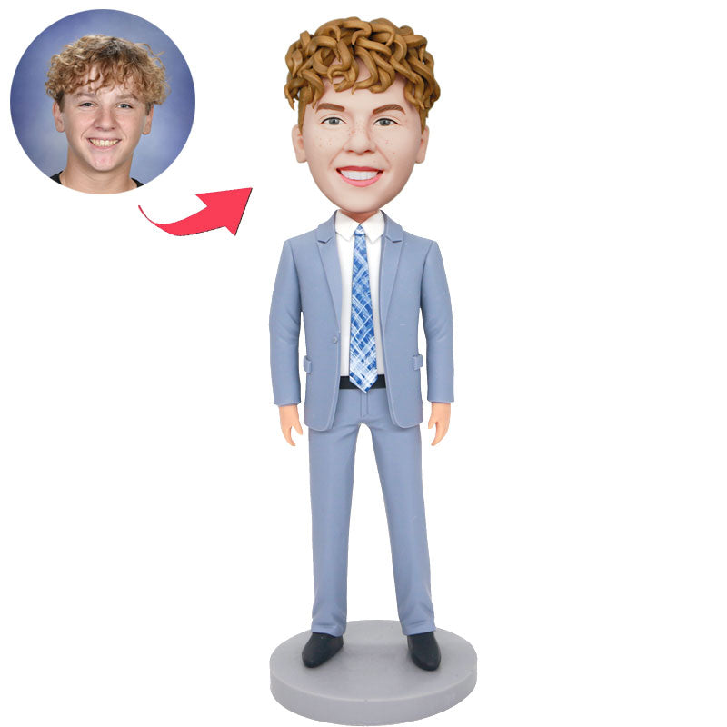 Custom Male Business Bobblehead In A Light Blue Suit