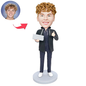 Custom Male Business Office Bobblehead With Laptop