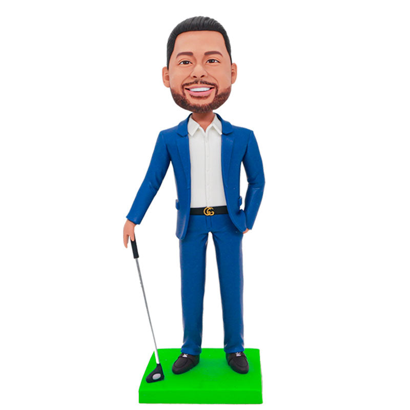 Custom Male Golfer Bobblehead In A Business Suit