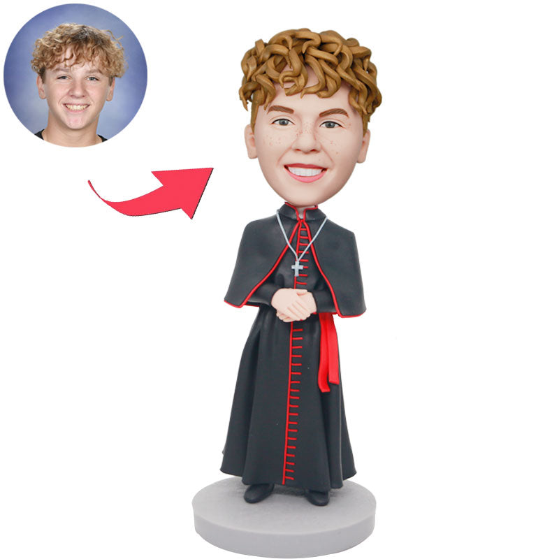 Custom Male Priest Pastor Bobbleheads In Black And Red Robe