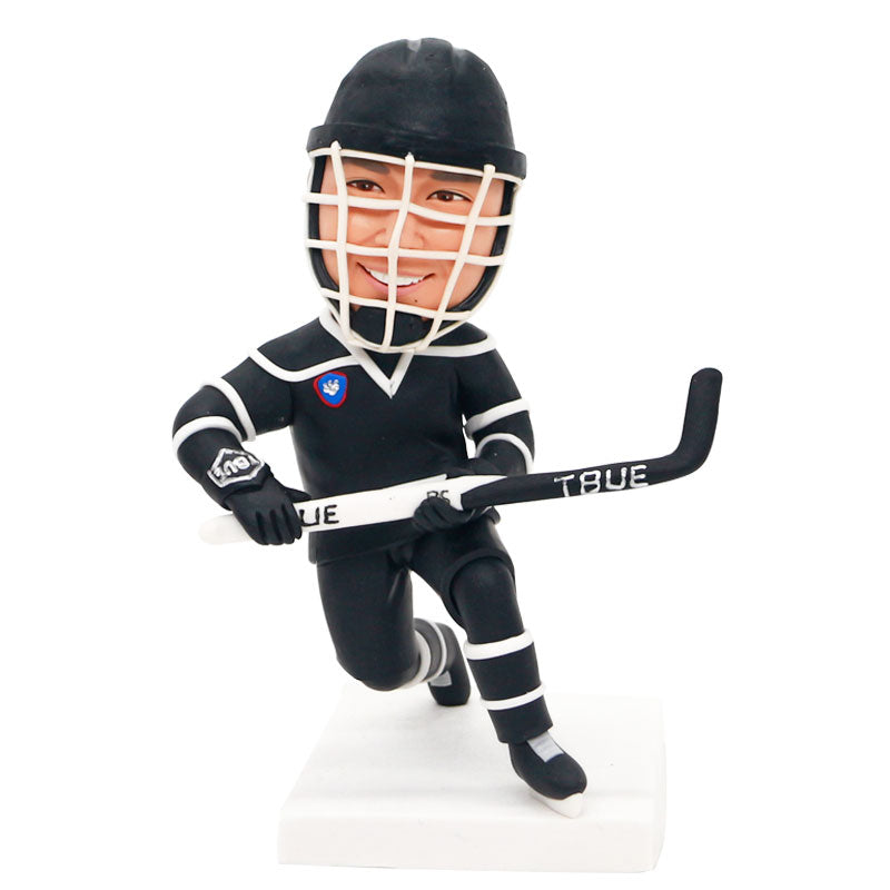 Custom Male Sliding Ice Hockey Goalie Bobblehead  Wearing Black Sportswear