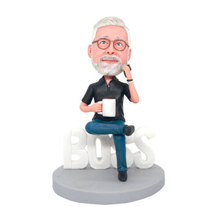 Custom Male World's Best Boss Bobbleheads With A Phone
