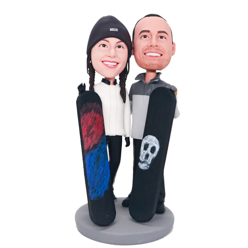 Custom Ski Couple With Snowboard Bobblehead