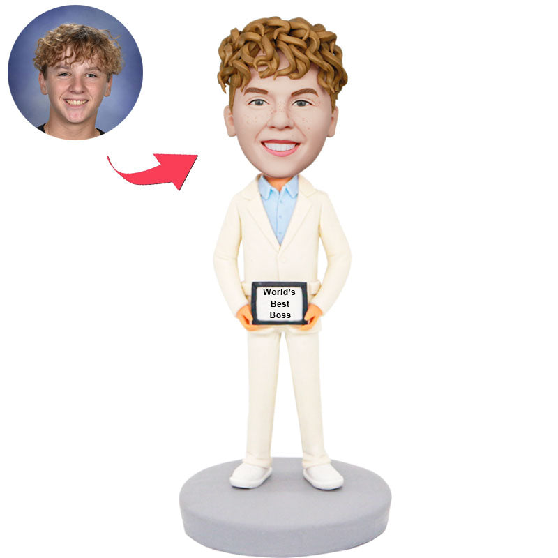 Custom World's Best Boss Bobblehead In White Suits
