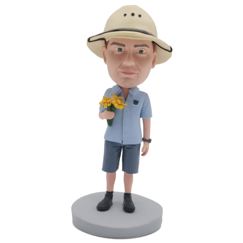 Custom-Casual-Male-Bobblehead-Holding-Flowers