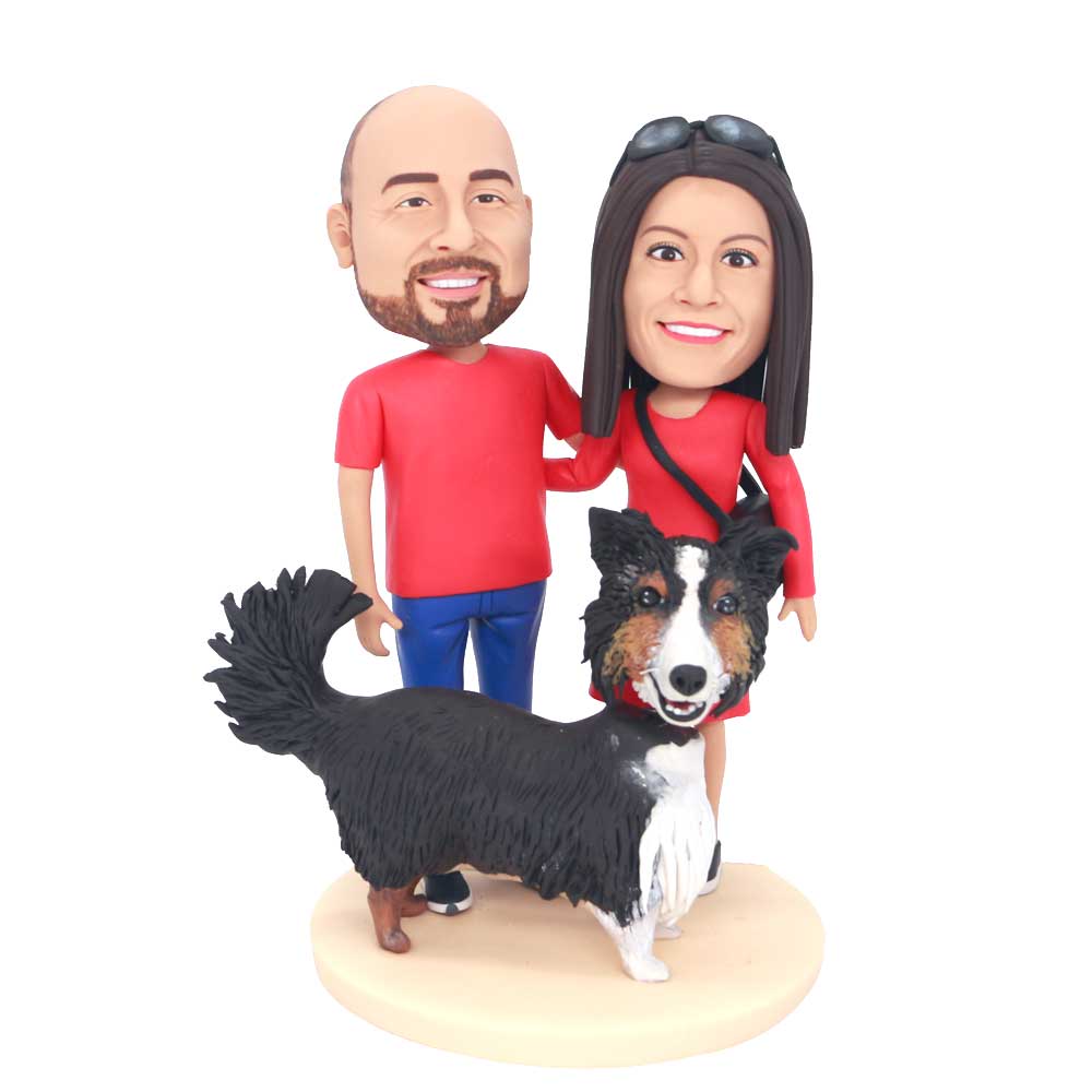 Custom Couple Bobblehead With Dog Pet