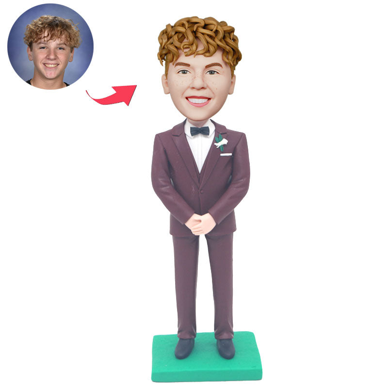 Custom Groomsmen Bobblehead Dressed In Red Suits