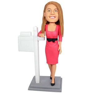 Female Real Estate Realtor In Red Work Clothes Custom Figure Bobbleheads