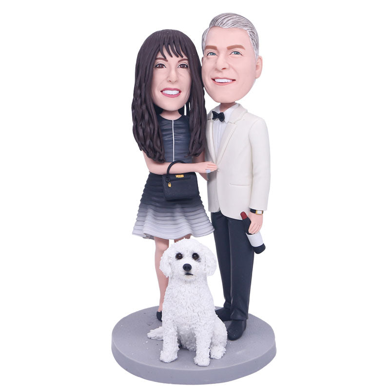 Aangepaste Bobblehead Love Sports-familie met hond als Aangepaste Bobblehead Love Sports-familie met hond als