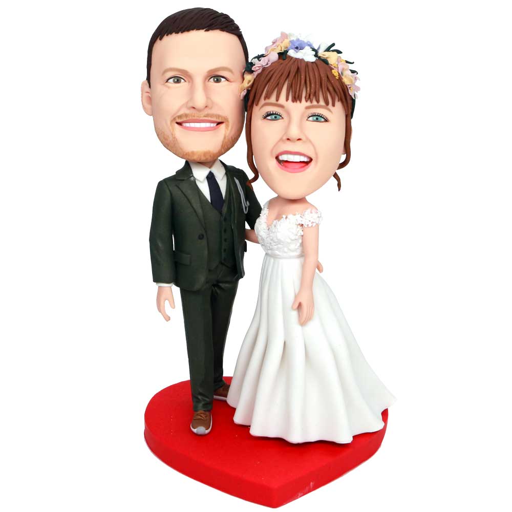 Happy Couple In Wedding Dress And Suit Custom Wedding Bobbleheads