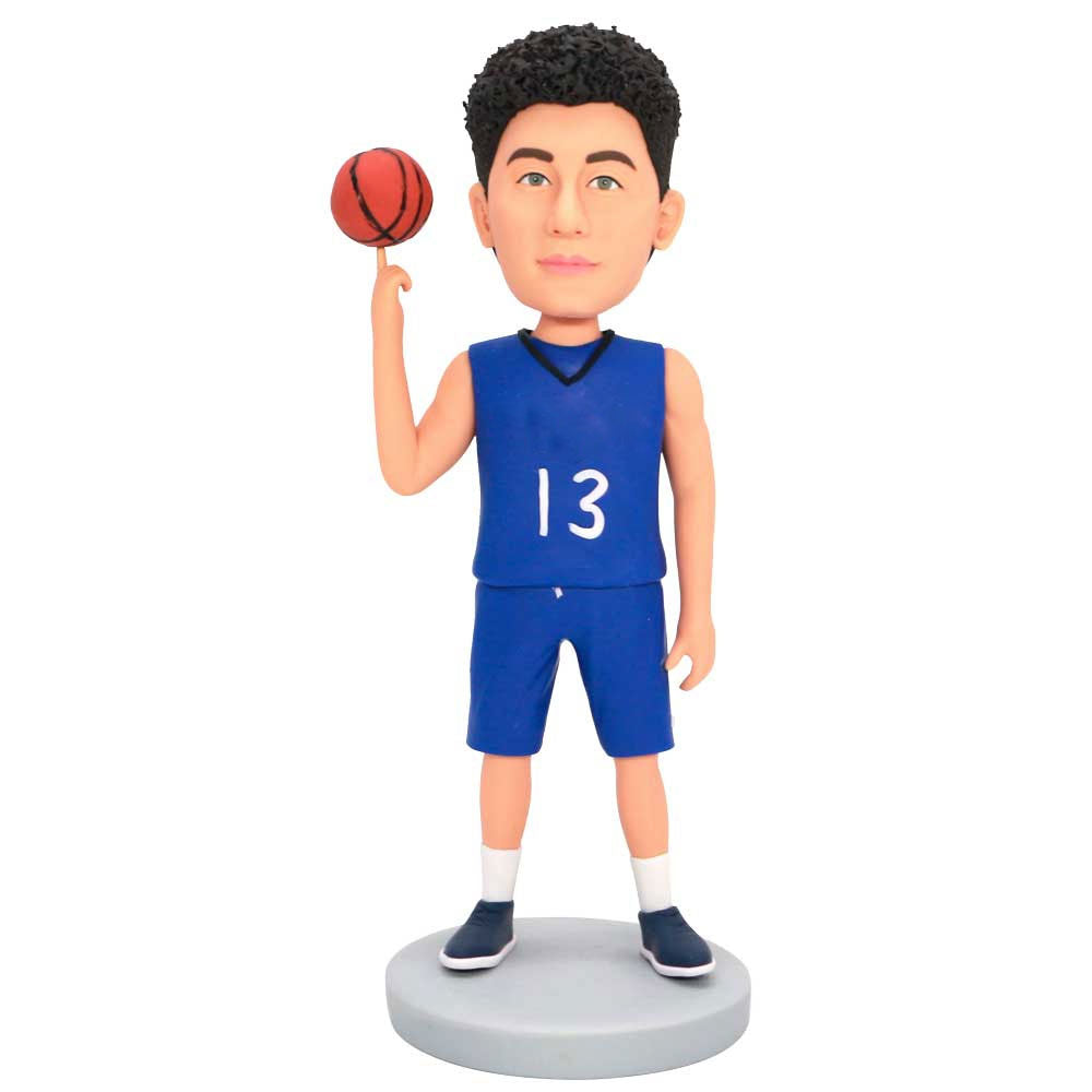 Male Basketball Player Finger On Basketball Custom Figure Bobbleheads
