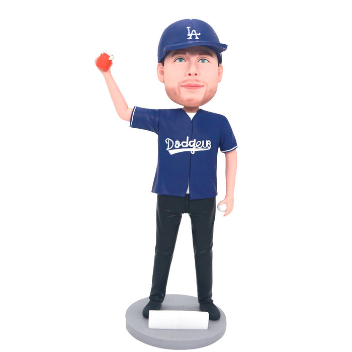 Male LA Dodgers Baseball Fan In Blue T-shirt Custom Figure Bobblehead