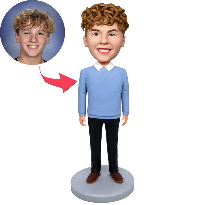Male In Blue Sweater Custom Figure Bobbleheads