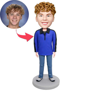 Male In Navy Blue Sweater Custom Figure Bobbleheads