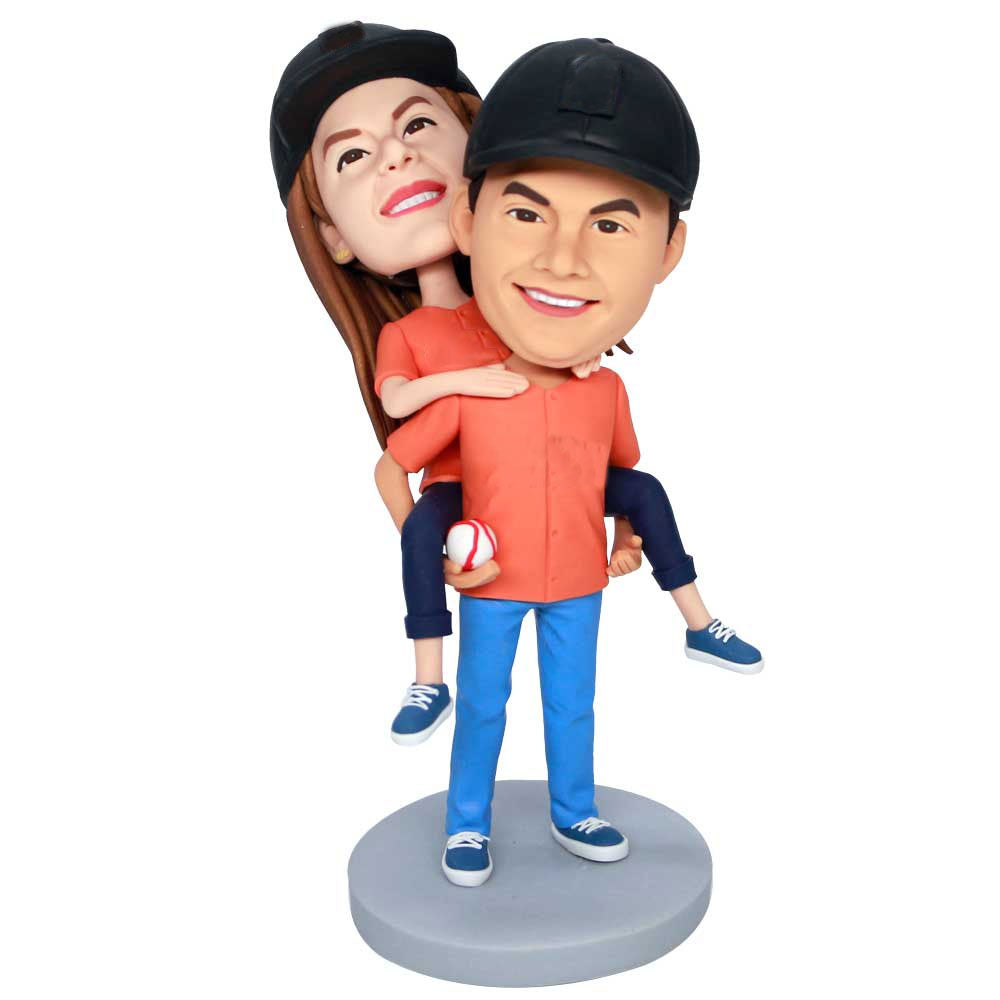 Valentine Gifts - Custom Baseball Couple Bobbleheads With A Baseball