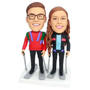 Valentine Gifts - Couple Skiers In Professional Ski Suit Custom Figure Bobbleheads