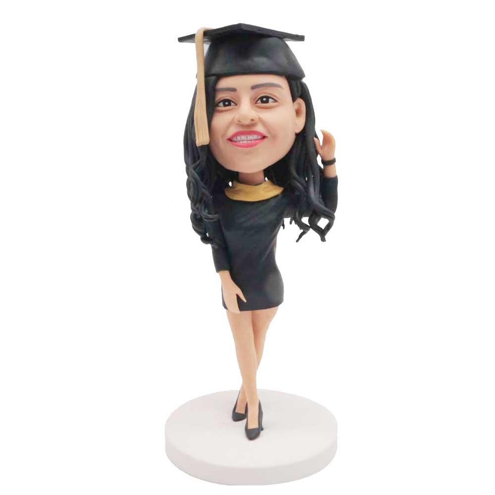 Personalized Beautiful Female Graduates In Black Dresses Custom Graduation Bobblehead Gift