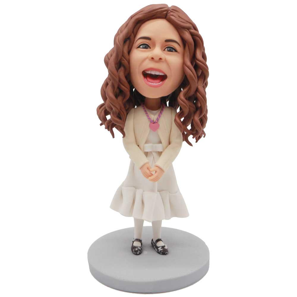 Beautiful Girl In White Dress Custom Figure Bobblehead