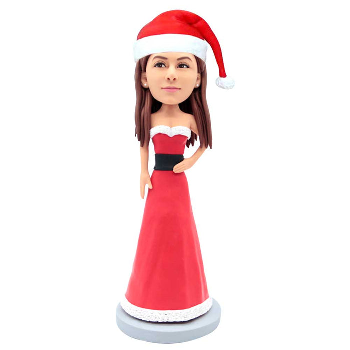 Beautiful Lady In Christmas Dress Custom Figure Bobbleheads