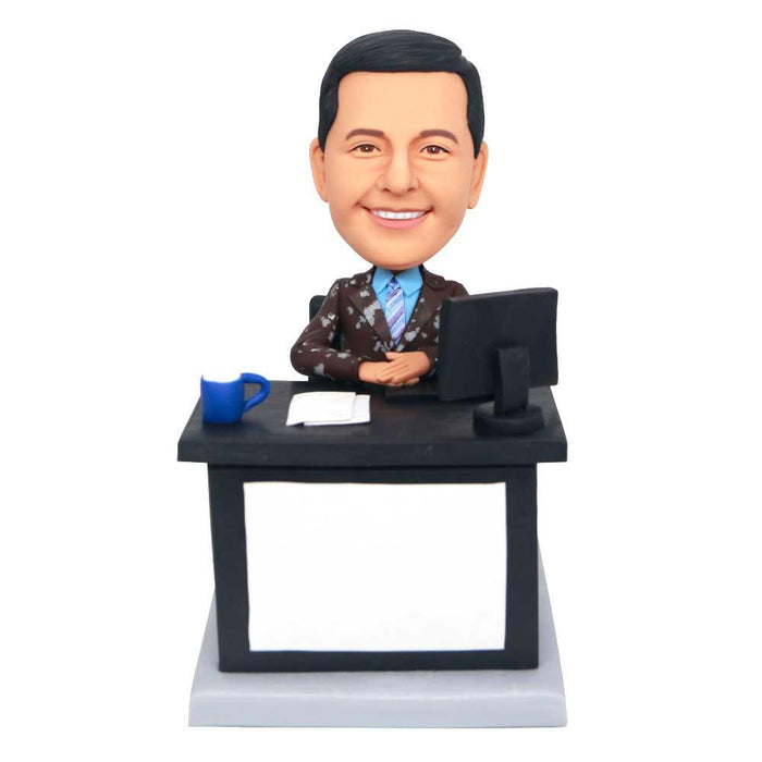 Boss Sitting At Desk In Suit Gift Office Man Custom Figure Bobbleheads