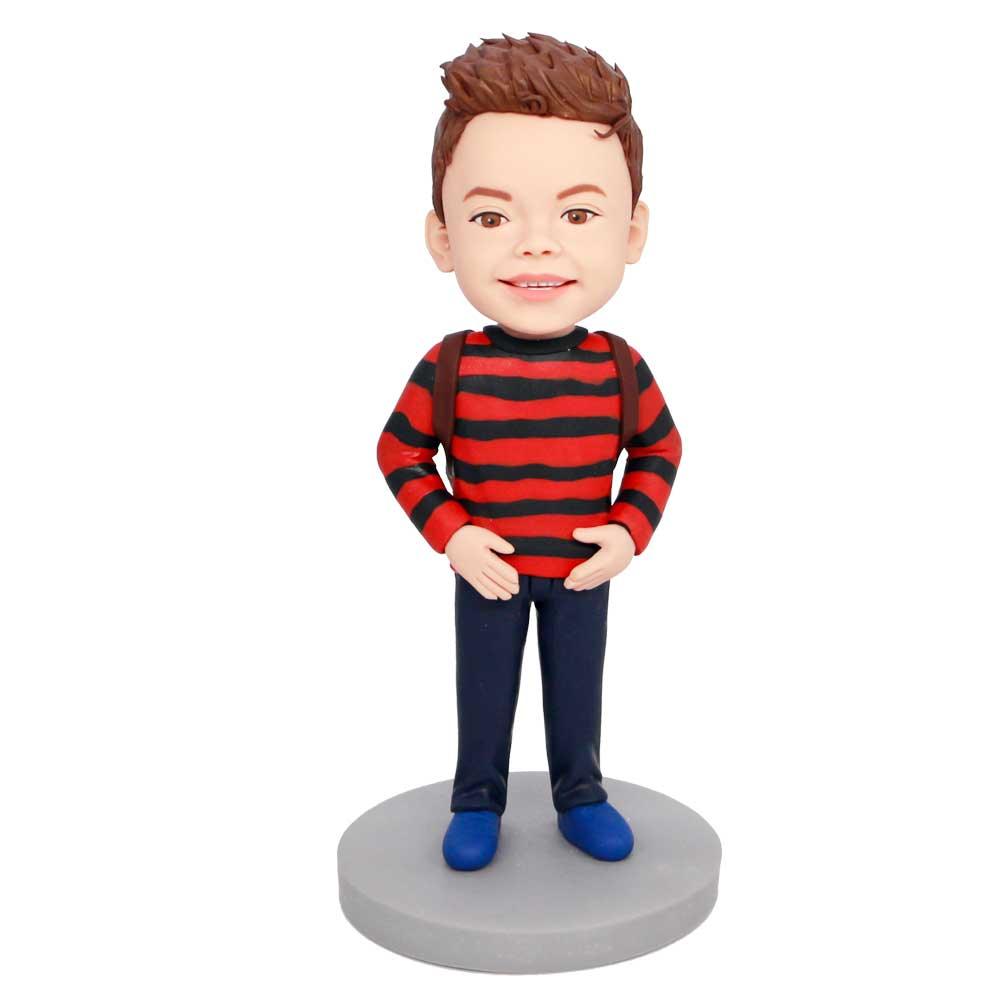 Boy Student In Striped Top Custom Figure Bobbleheads