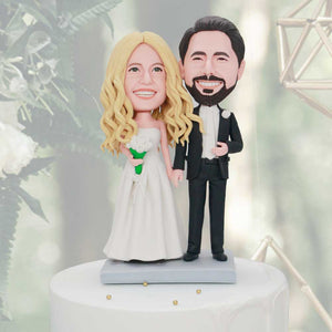 Bride And Groom Hand in Hand Custom Wedding Bobblehead Cake Topper
