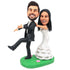 Bride Groom Go Forward Together Custom Wedding Bobbleheads Cake Topper
