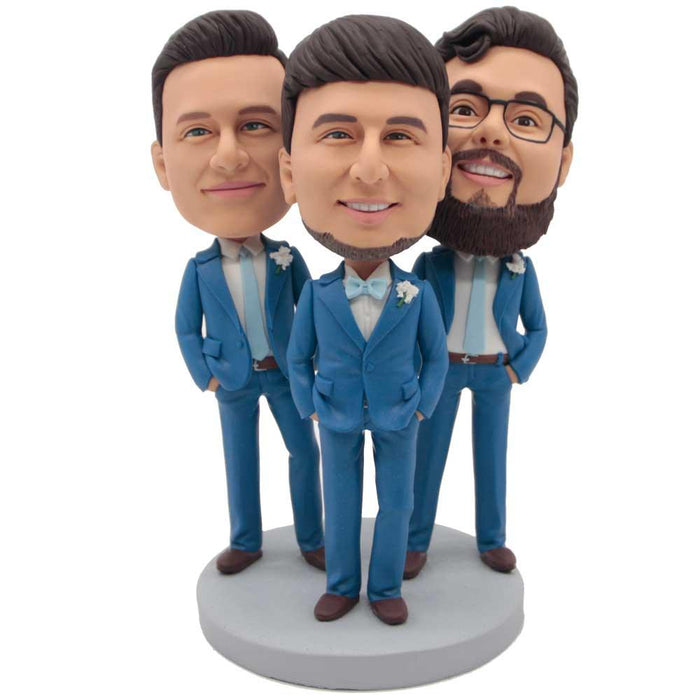 Custom Groomsmen Bobbleheads In Blue Suits