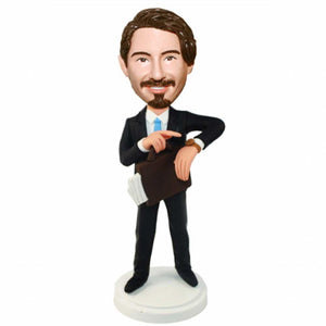 Business Office Man Looking At His Watch Custom Figure Bobblehead - Figure Bobblehead