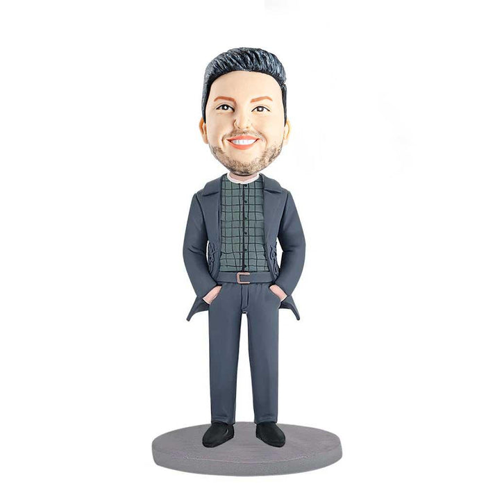 Business Suit Male with Hands in Pockets Boss Gift Office Custom Figure Bobblehead