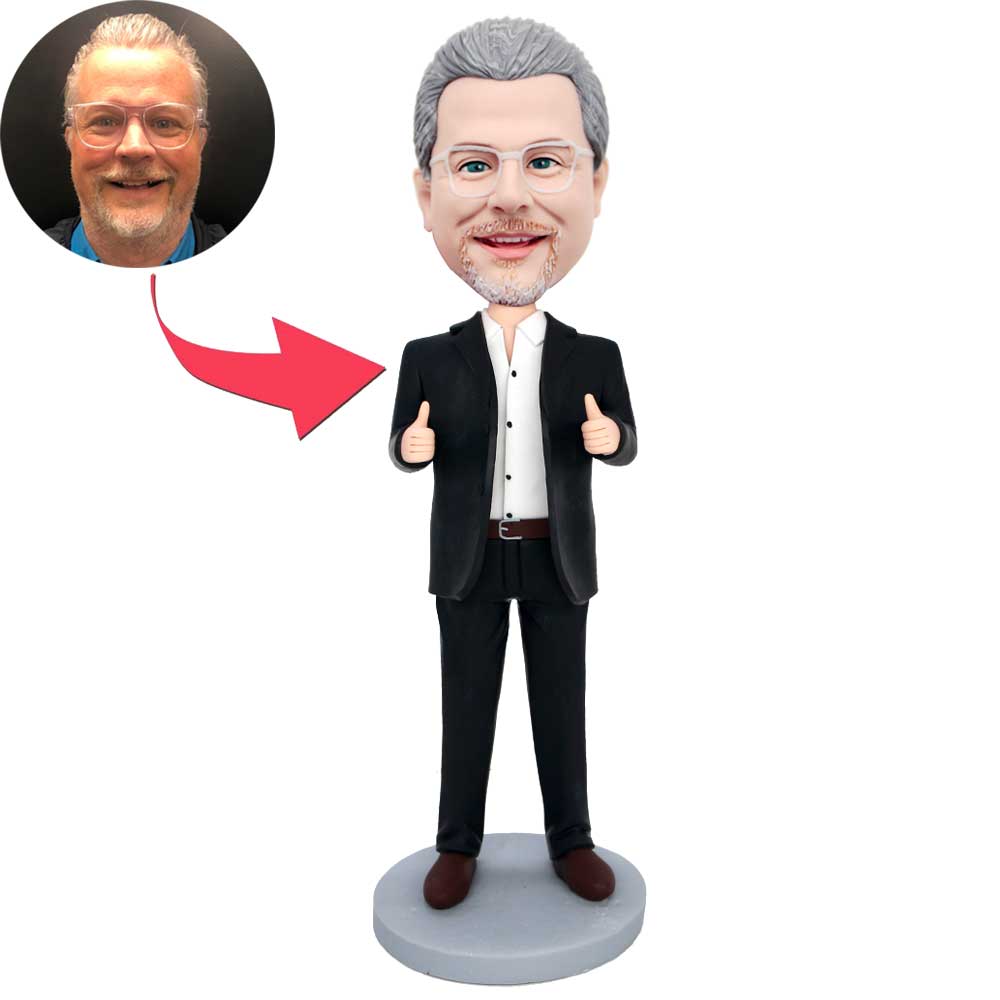 Business Suit Office Man With Thumbs Up Custom Figure Bobbleheads