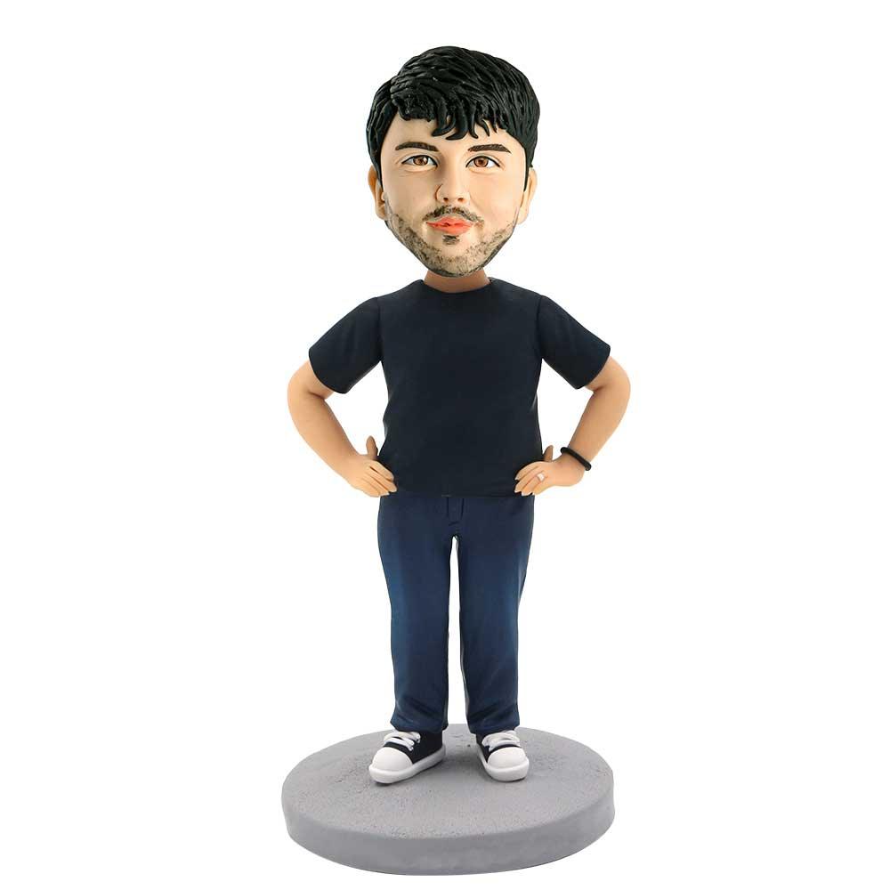Casual Man with Hands on Hips Custom Figure Bobblehead
